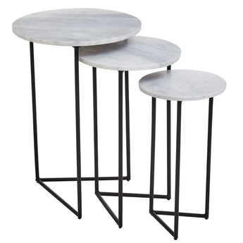 Nestique NEST OF 3 WHITE MARBLE SIDE TABLES