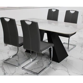 A Shape Black Ceramic Dining Table 160cm with Four Chairs