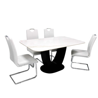 U Shape Grey Ceramic Dining Table 160cm with 4 chairs