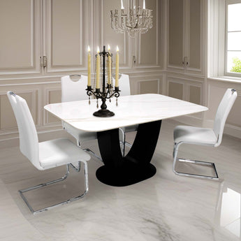 U Shape Grey Ceramic Dining Table 160cm with 4 chairs