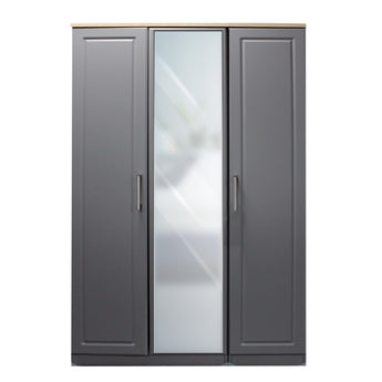 3 Door Mirrored Robe - Dusk Grey & Oak