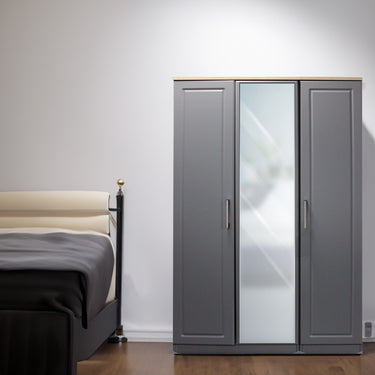 3 Door Mirrored Robe - Dusk Grey & Oak