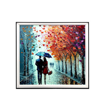 Couple Walking in the Rain Portrait - 80x80cm