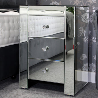 Luxury 3 Bedside Mirrored Drawers Cabinet